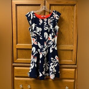 Robbie Bee Women’s Blue White Red Cap Sleeve Fit N Flare Dress Size Small